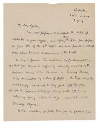 KEYNES, John Maynard, 1st Baron. Autographed letter signed ("JM Keynes"), to "My dear Ogden", Firth Sussex, 6 September 1919.