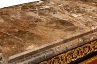 A Pair of Louis XVI Style Gilt Bronze and Porcelain Mounted Parquetry Marble-Top Console Cabinets