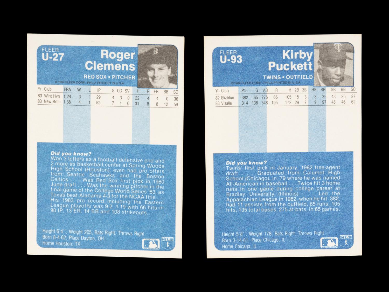 A Group of 1984 Fleer Update Roger Clemens and Kirby Puckett Rookie Baseball Cards,