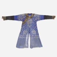 A Chinese counted stitch-embroidered blue gauze "Nine-Dragon" robe 藍地刺繡九龍袍 Qing dynasty ?
