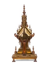 A French Gothic Revival Gilt Bronze and Brass Mantel Clock Retailed by Tiffany and Co.