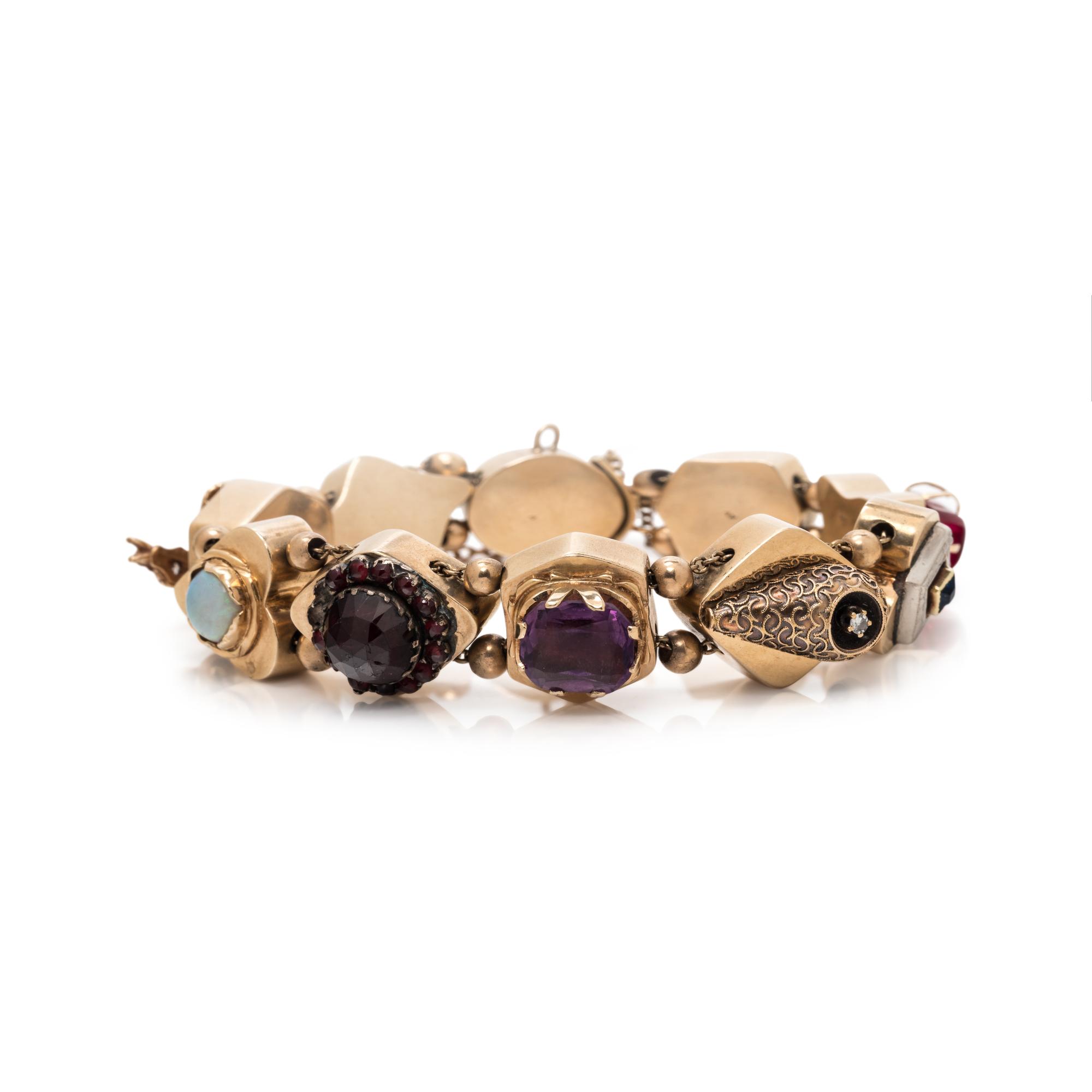 YELLOW GOLD AND MULTIGEM SLIDE CHARM BRACELET