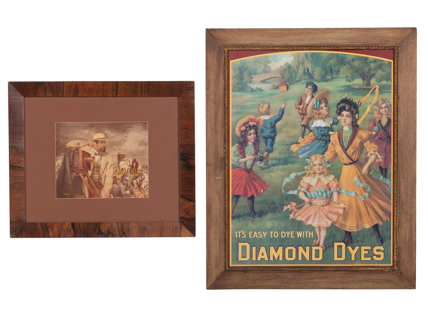 [PHOTOG.] Collectible prints and figures feat. cameras and photographers, incl. Brady and Jackson.