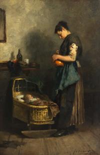 Johannes Weiland, (Dutch, 1894-1976), Interior Scene, Mother and Child