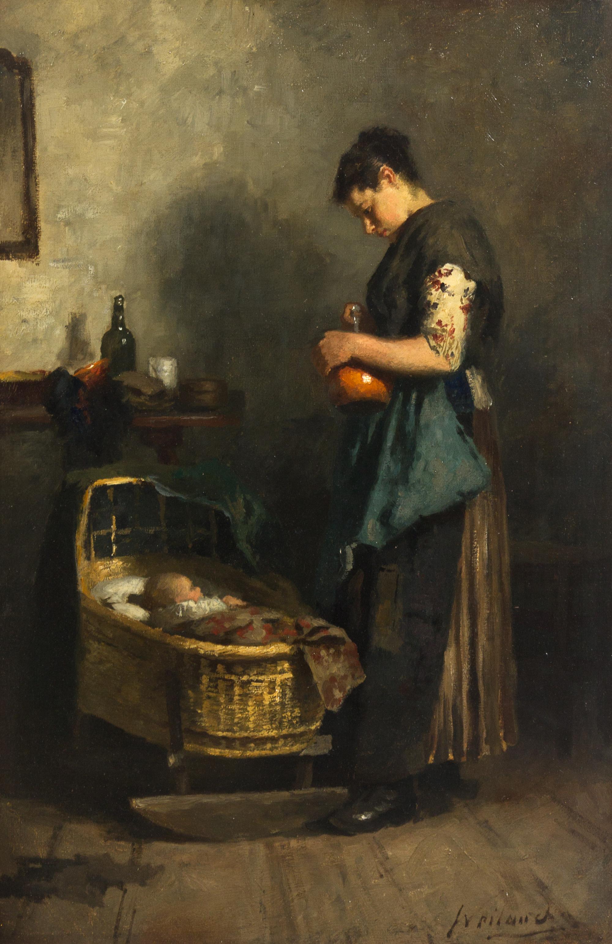Johannes Weiland, (Dutch, 1894-1976), Interior Scene, Mother and Child