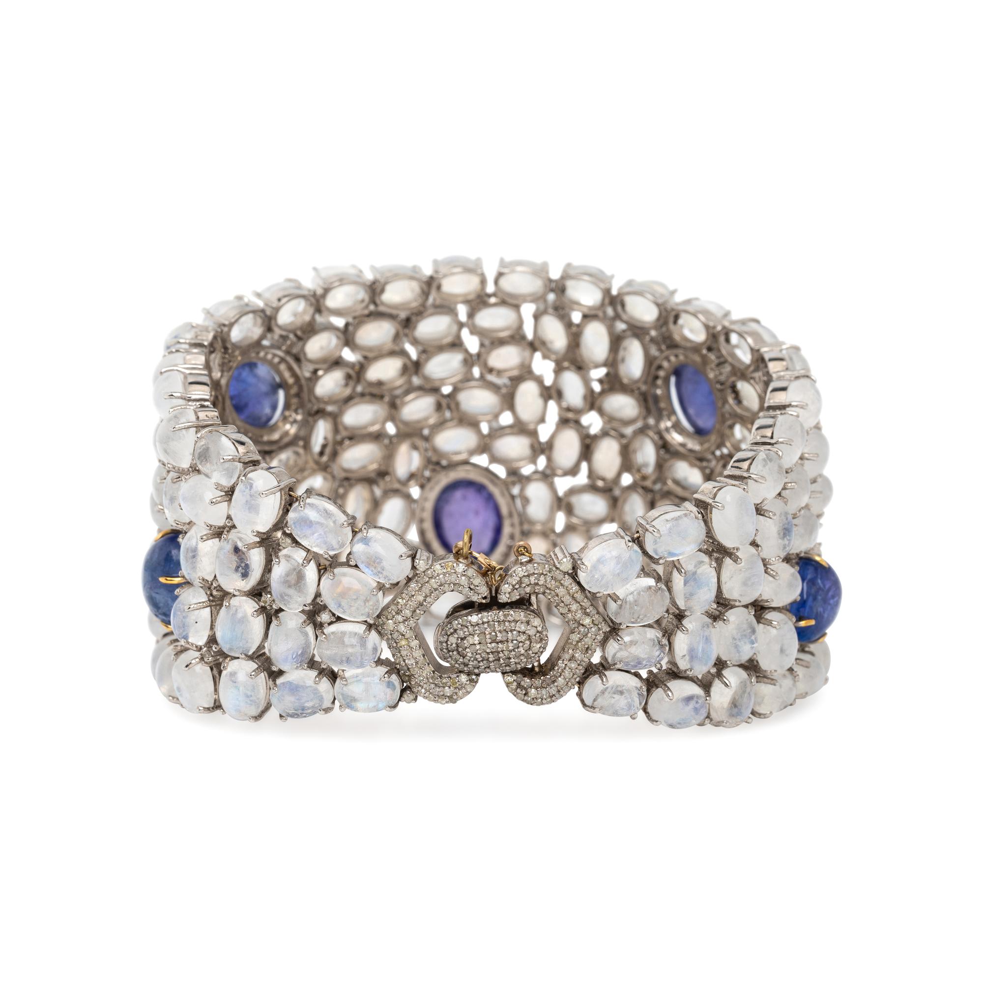 TANZANITE, MOONSTONE, AND DIAMOND BRACELET