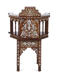 A Syrian Mother-of-Pearl and Metal Inlaid Walnut Armchair