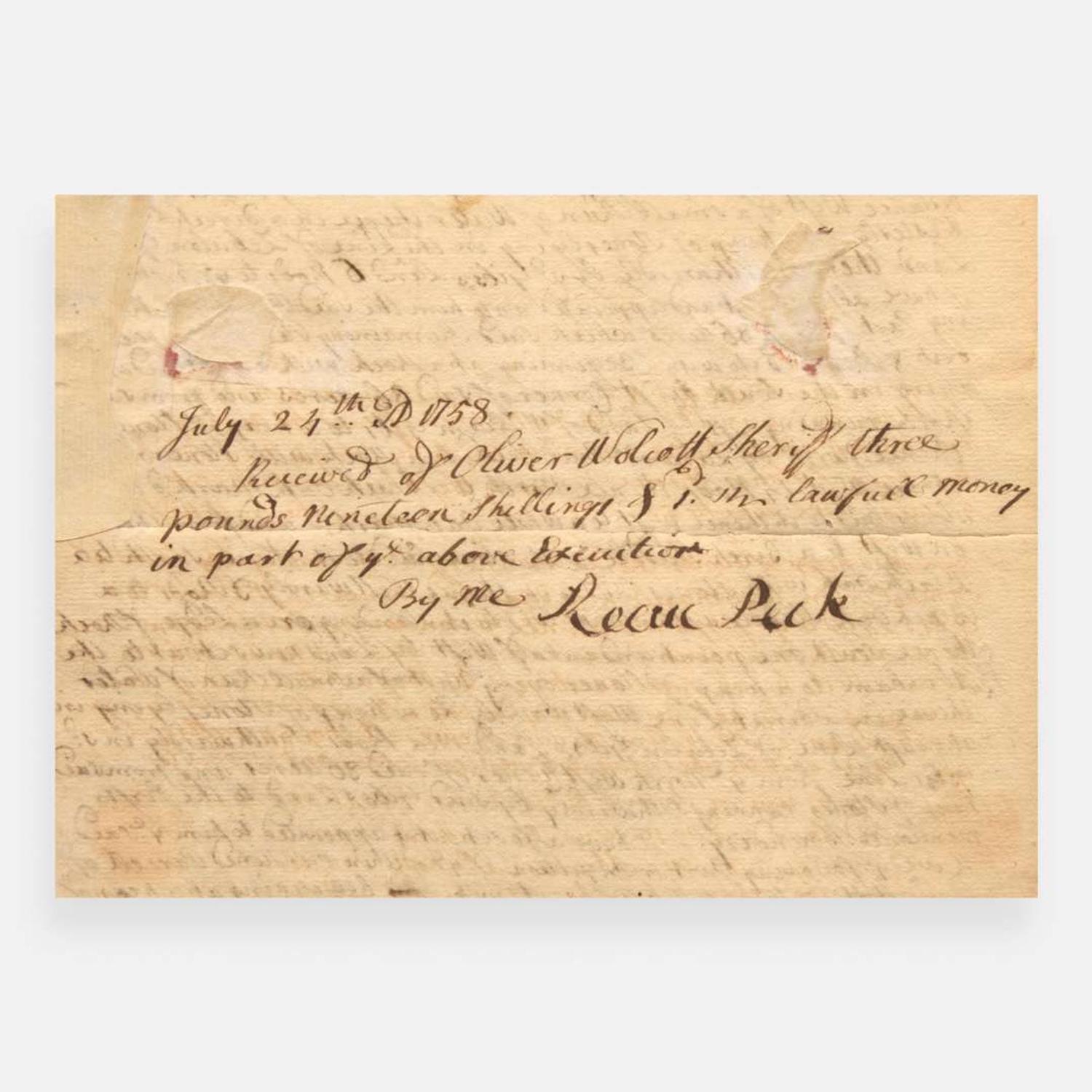 [Declaration of Independence] [Connecticut] Wolcott, Oliver Autograph Note, signed