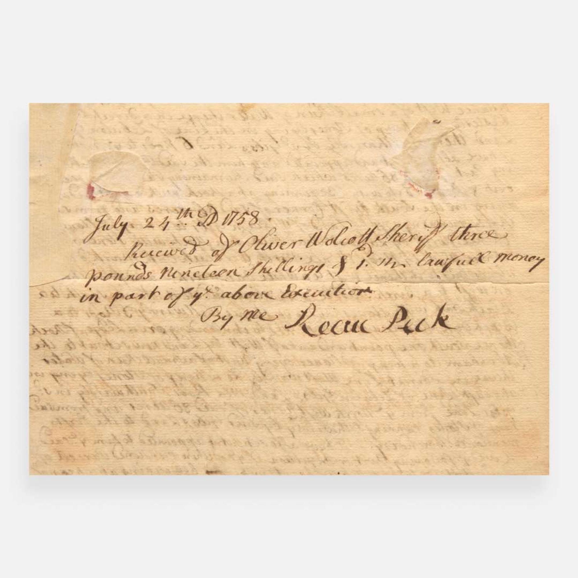 [Declaration of Independence] [Connecticut] Wolcott, Oliver Autograph Note, signed