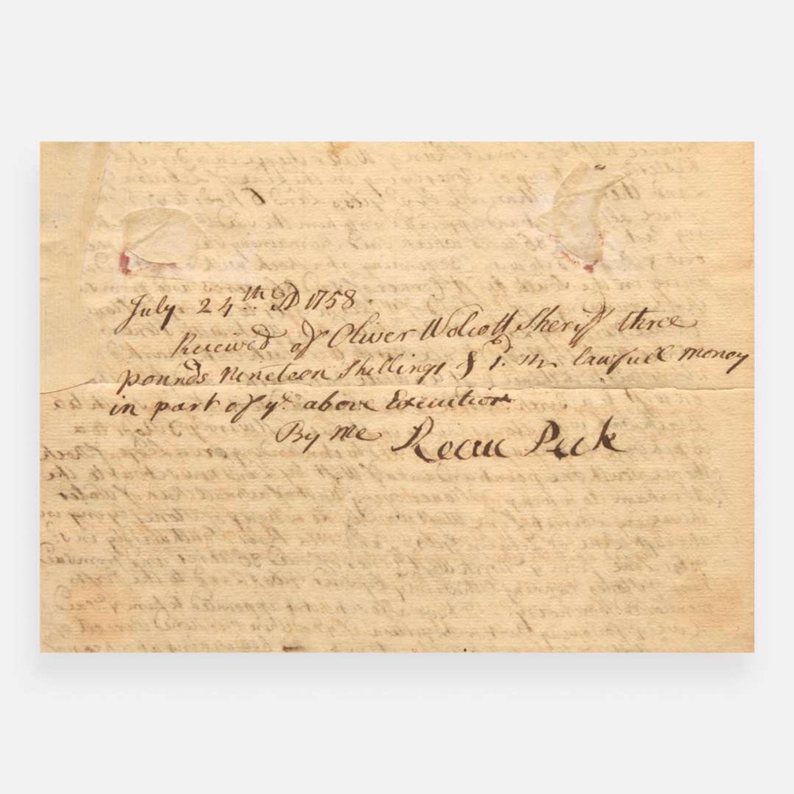 [Declaration of Independence] [Connecticut] Wolcott, Oliver Autograph Note, signed