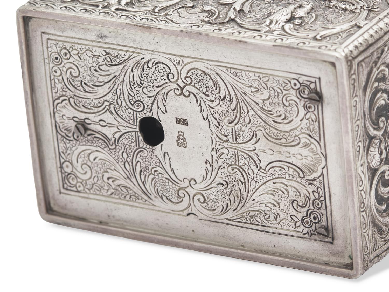 A German Engraved Silver Singing Bird Automaton Box