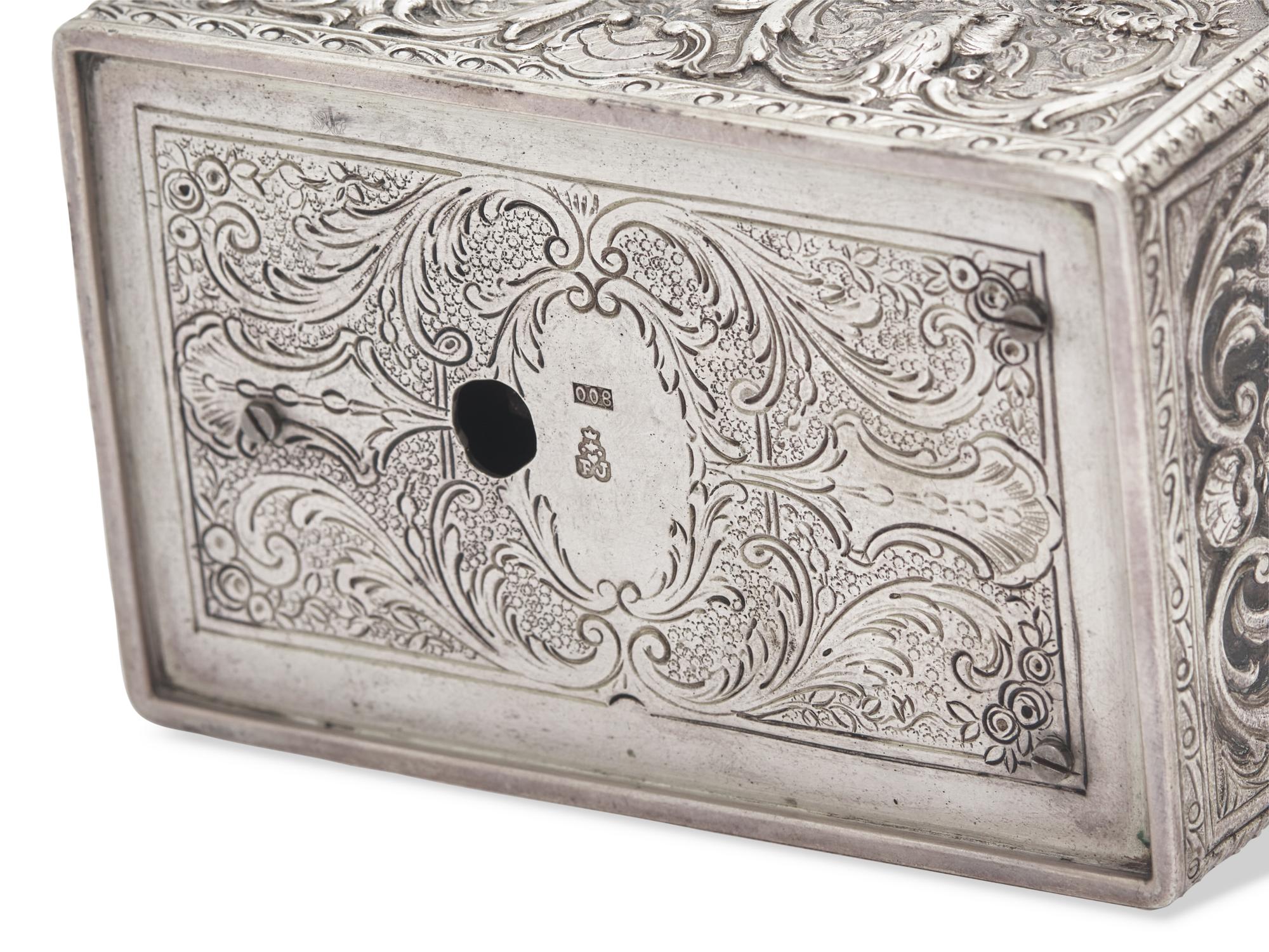 A German Engraved Silver Singing Bird Automaton Box