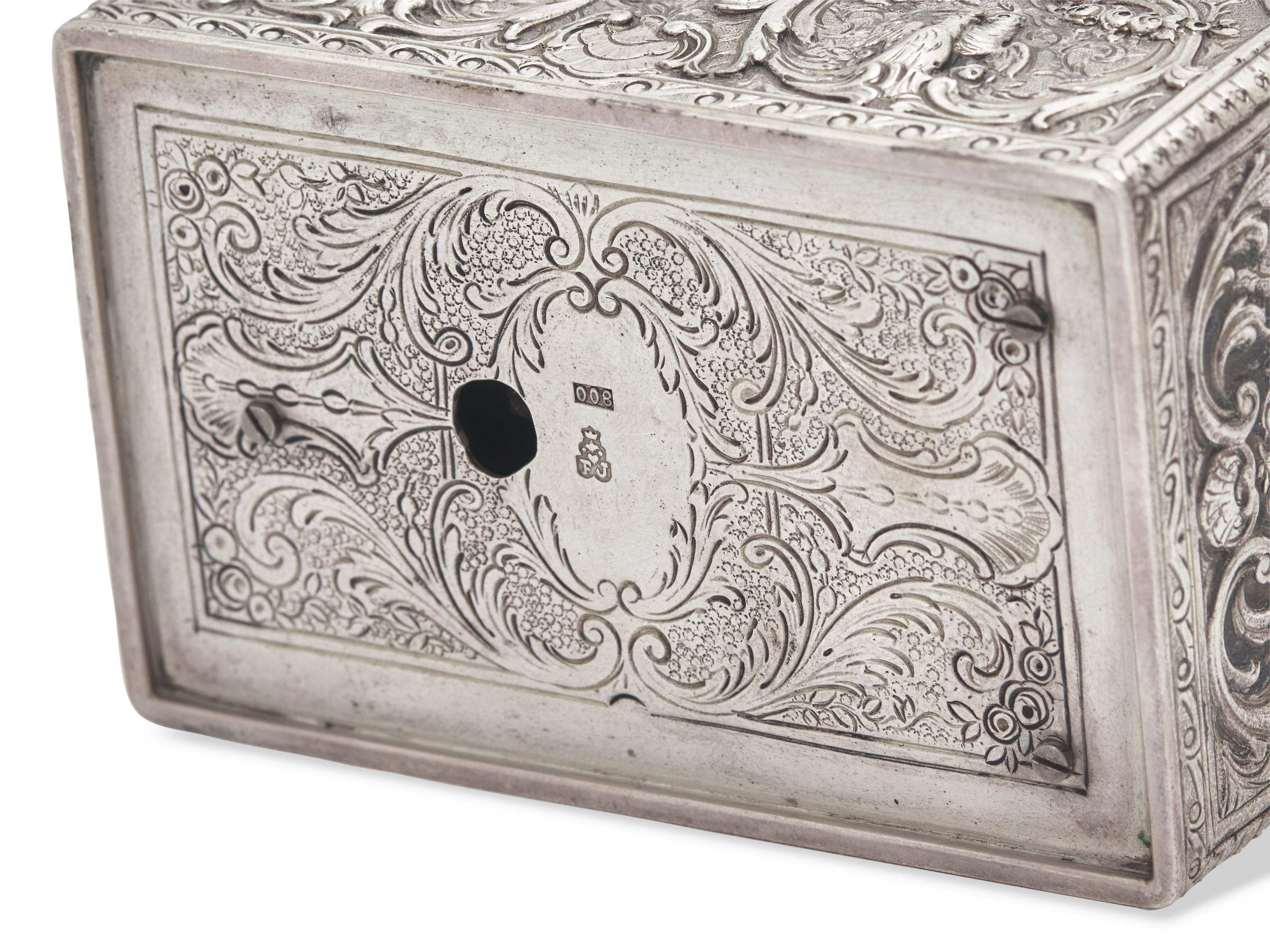 A German Engraved Silver Singing Bird Automaton Box