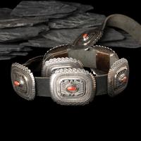 Leonard Nez (Diné, act. since 1980s) — Sterling Silver and Coral Concha Belt