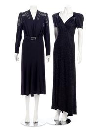 Three Dresses; One Rosenstein, One Yellow Crepe, One Black with Soutache, 1940s