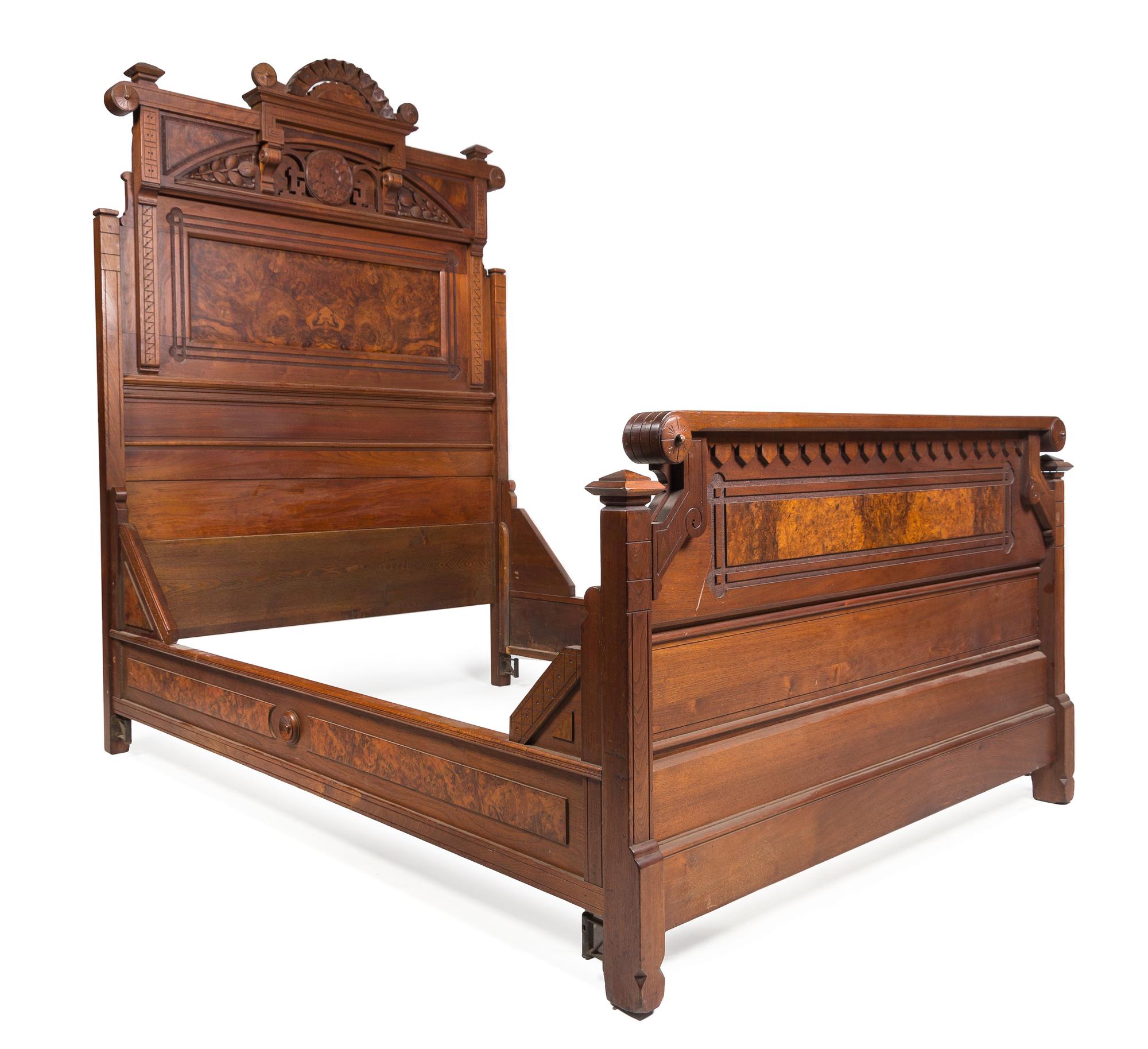 A Victorian Walnut Bed Height of headboard 83 inches. — 19TH CENTURY