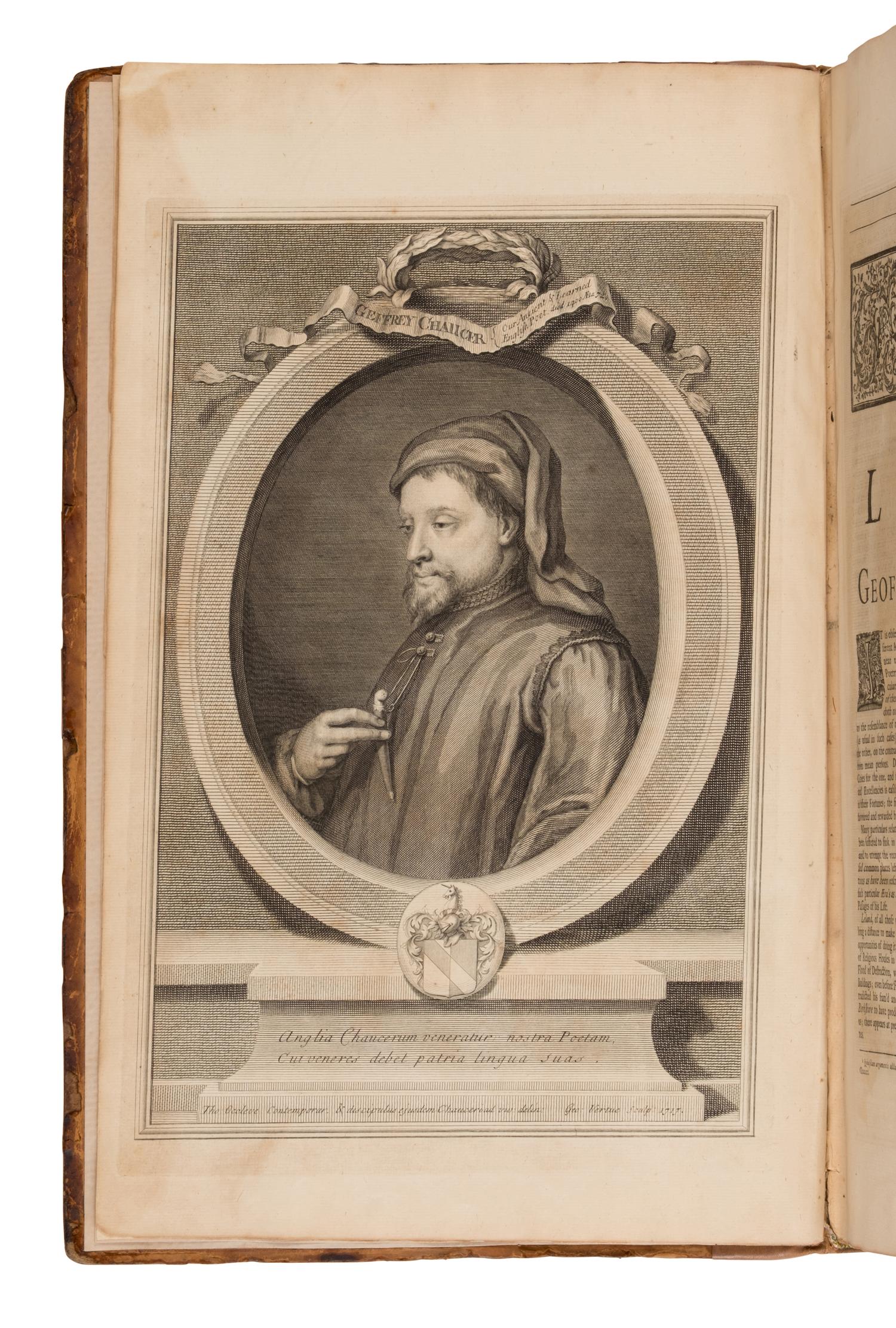 Chaucer, Geoffrey (ca 1343-1400). The Works...together with a glossary . John Urry, editor. London: for Bernard Lintot, 1721.