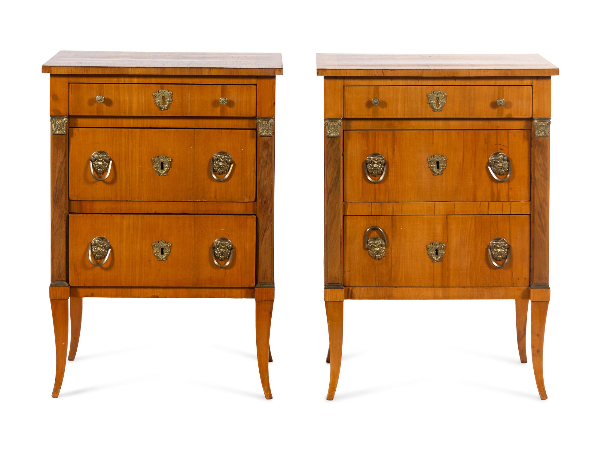 A Pair of Continental Bronze Mounted Birch Side Tables