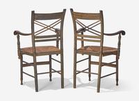 A Pair of Classical Grain Painted Rush Seat Armchairs
