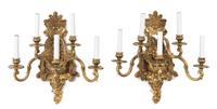A Pair of Neoclassical Style Gilt Bronze Five-Light Sconces Height 17 1/2 inches. — 20TH CENTURY