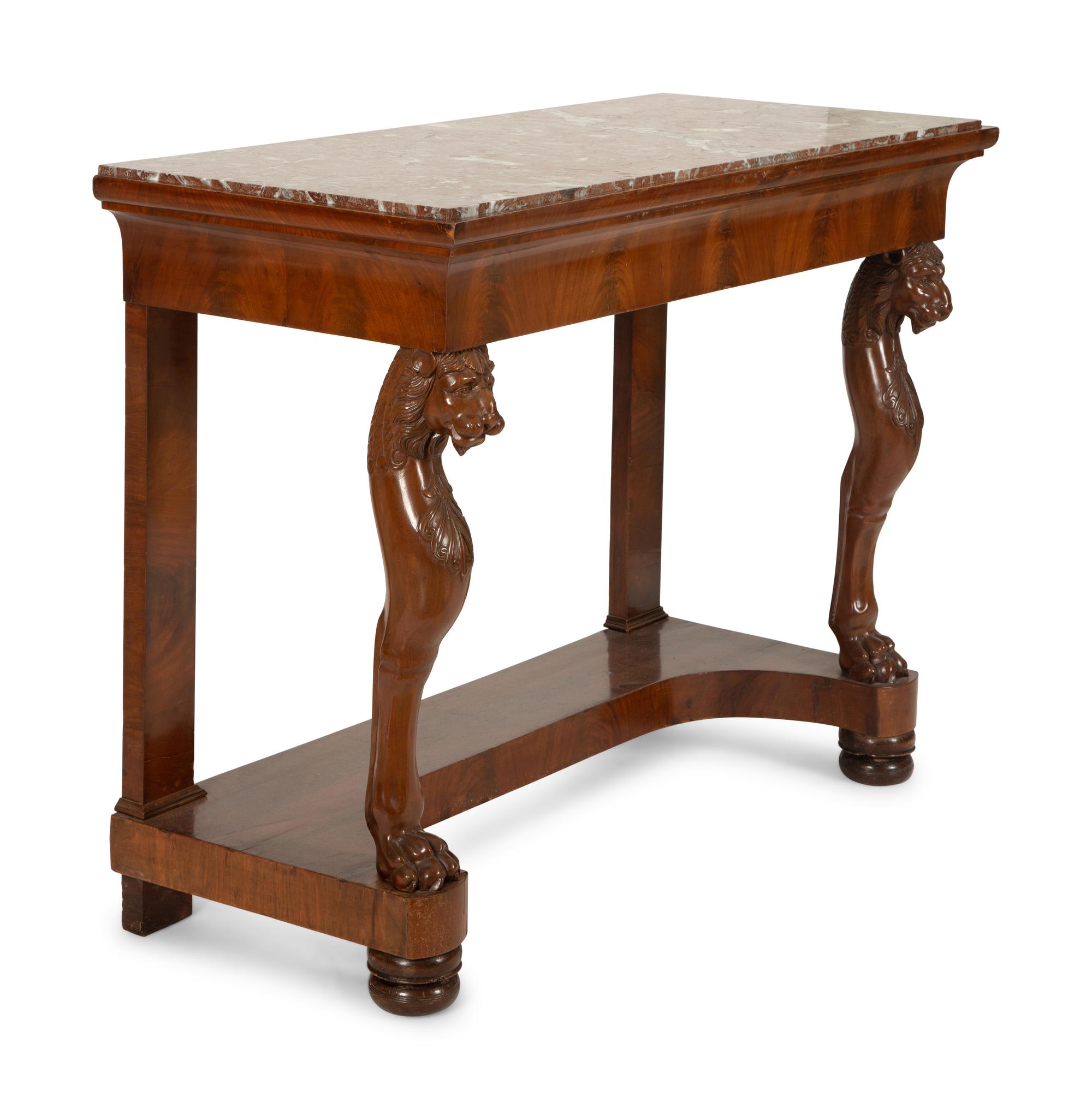 A Regency Style Mahogany Marble-Top Console Table — 20th Century