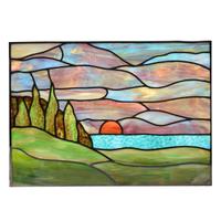 A Scenic Stained Glass Window 28" W x .25" D x 20" H — United States, 20th Century