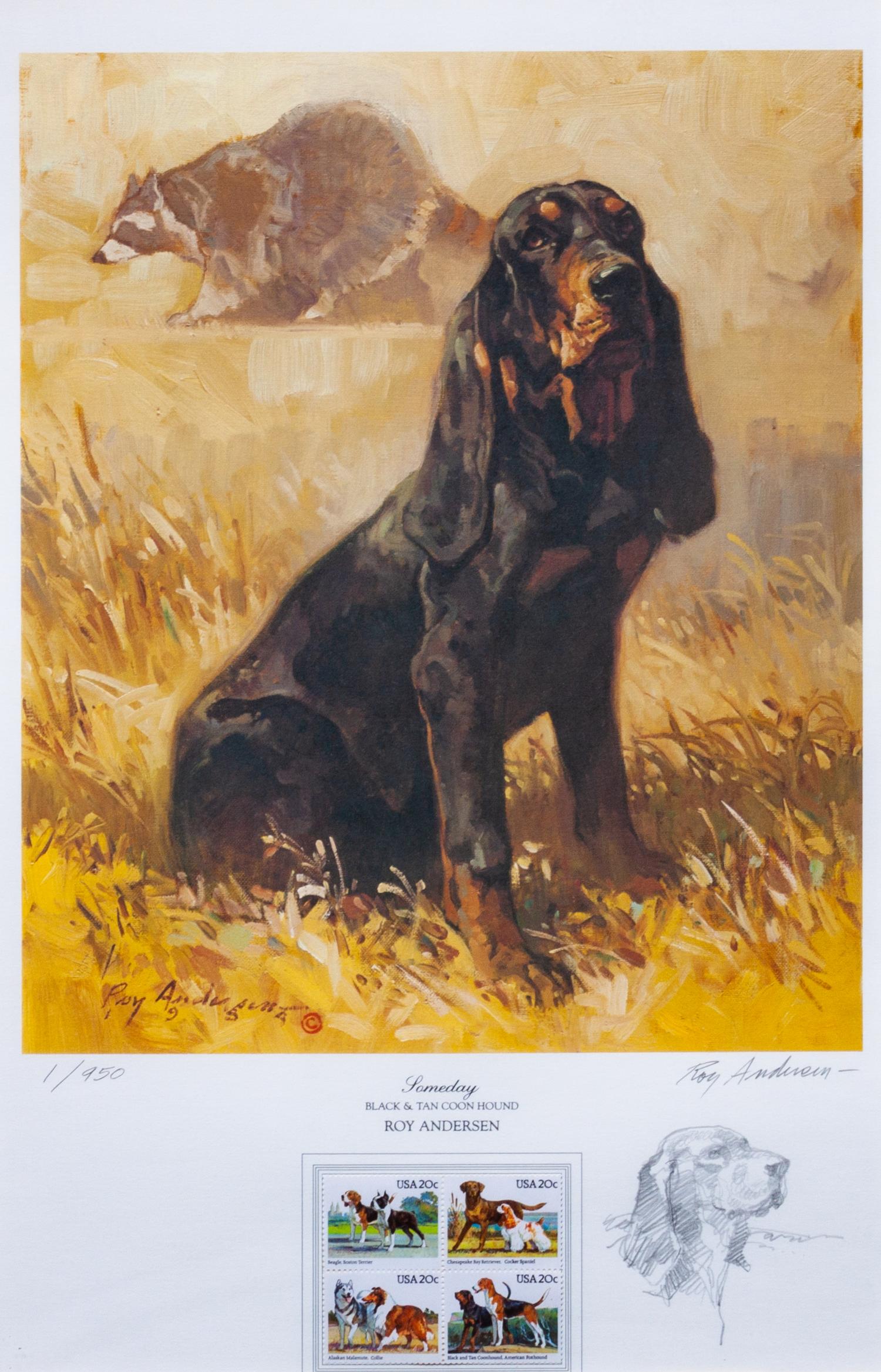 A Black and Tan Coonhound Photomechanical Reproduction 18 x 11 1/2 inches. — Roy Andersen