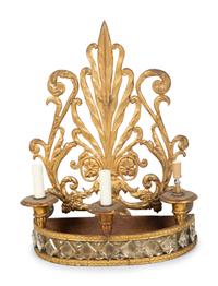 A Pair of Italian Gilt Metal and Glass Three-Light Sconces — Early 20th Century