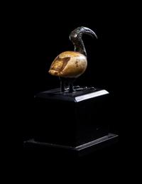 An Egyptian Bronze and Alabaster Ibis