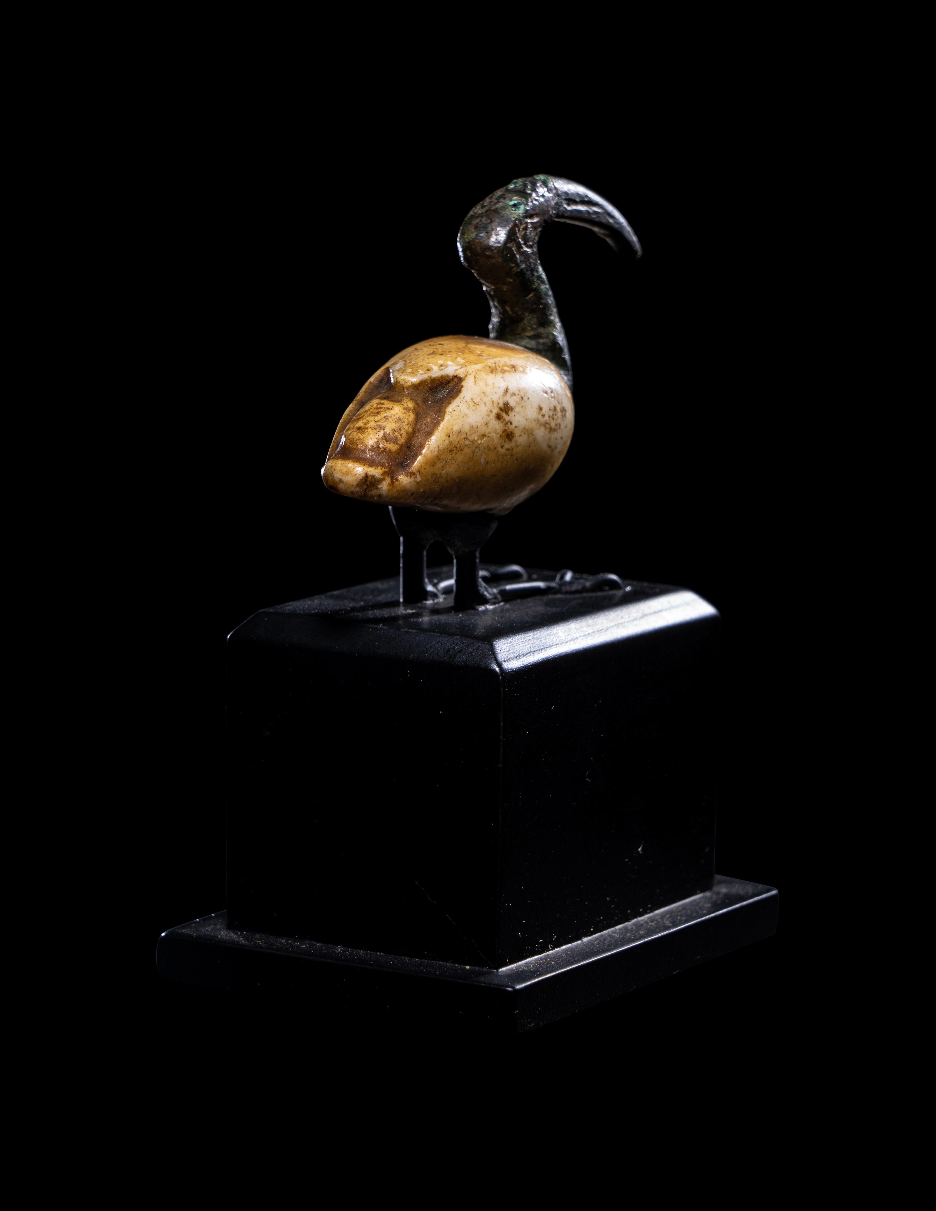 An Egyptian Bronze and Alabaster Ibis