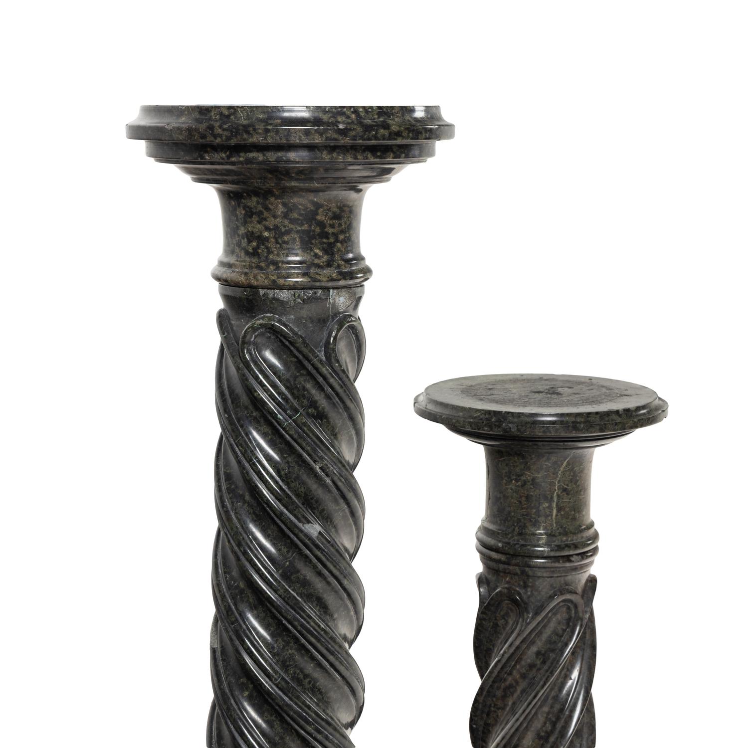 Two Continental Black Marble Pedestals
