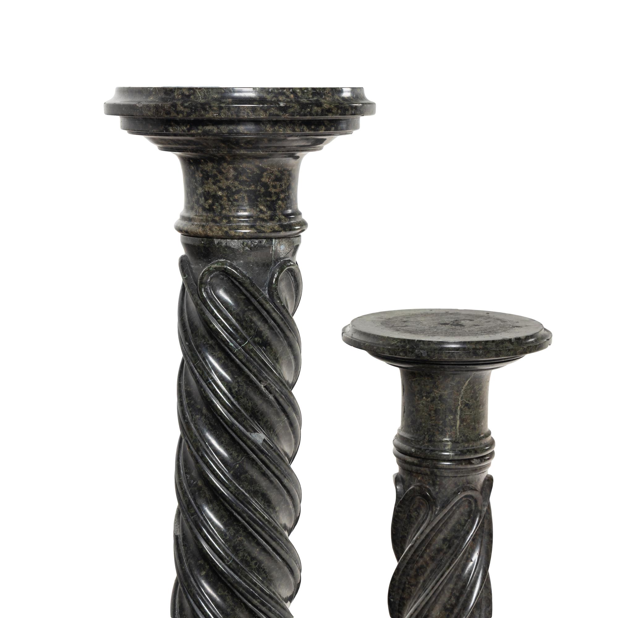 Two Continental Black Marble Pedestals