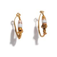 A Pair of Roman Agate and Gold Hoop Earrings