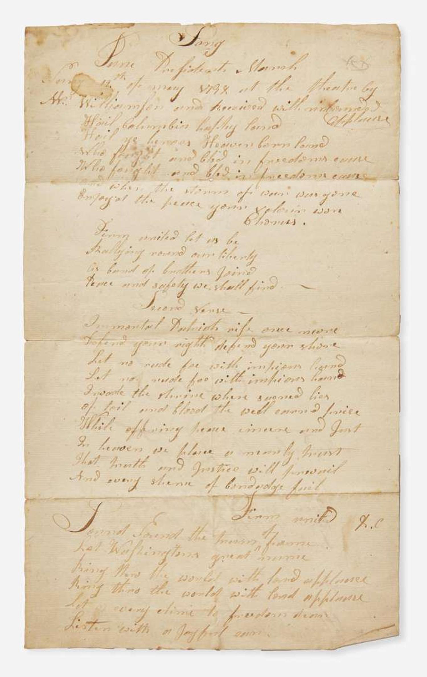 [Americana] [Hail Columbia] Manuscript Document