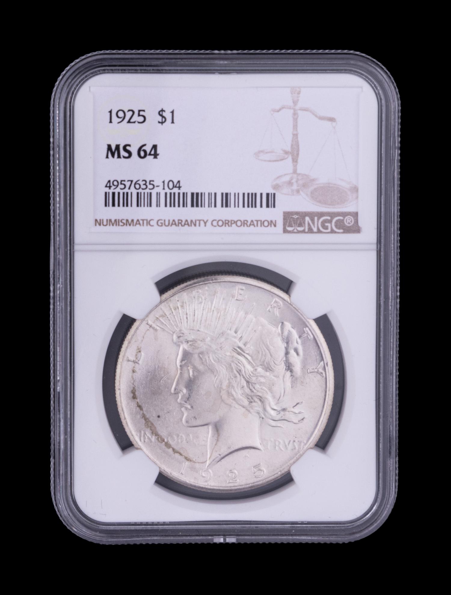 Five 1924 Peace $1 Coins