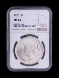 Five 1924 Peace $1 Coins