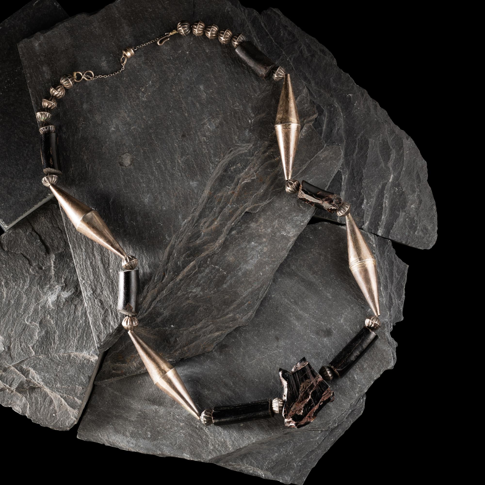 Joe H. Quintana, Attributed (Cochiti, 1915-1995) — Sterling Silver and Black Coral Necklace
