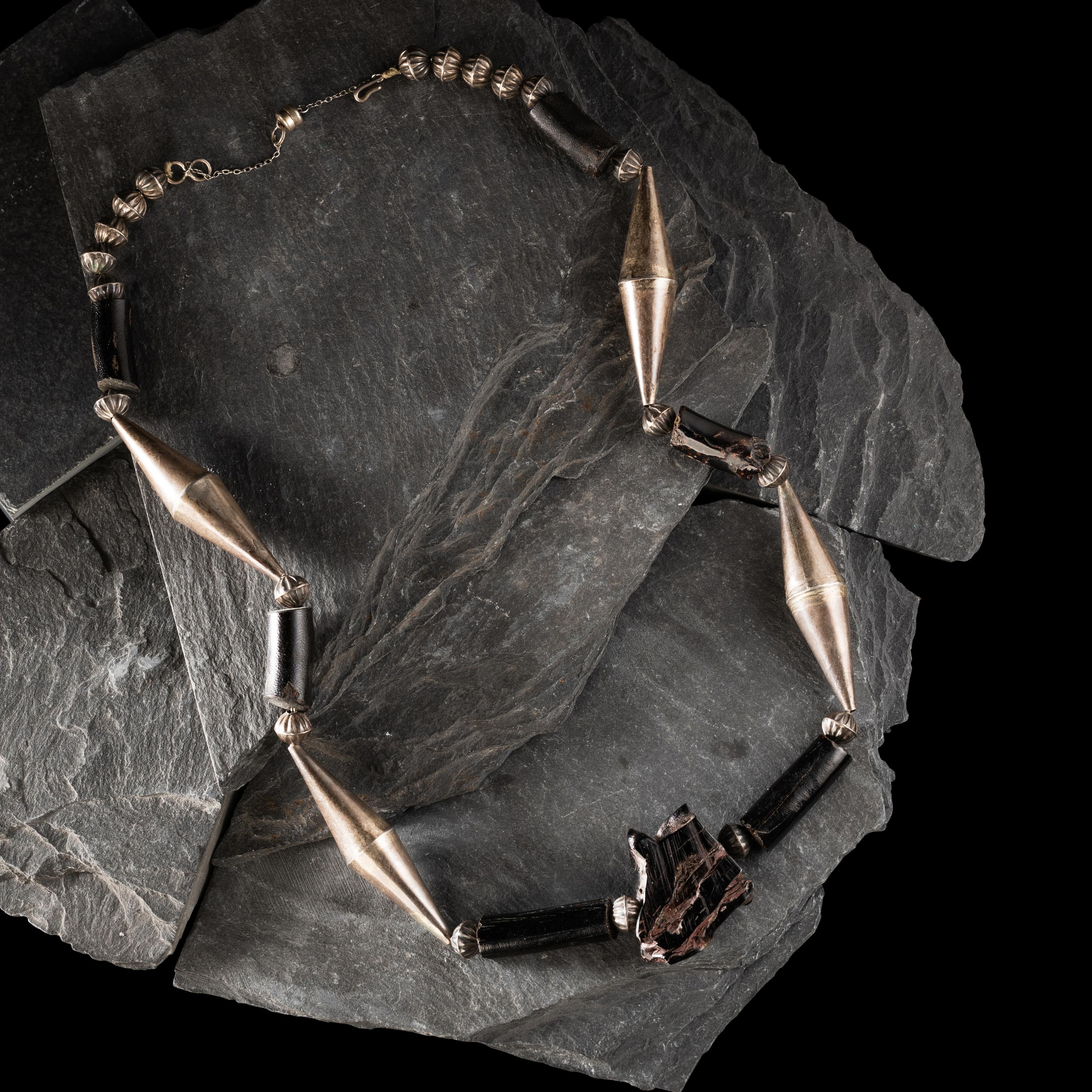 Joe H. Quintana, Attributed (Cochiti, 1915-1995) — Sterling Silver and Black Coral Necklace
