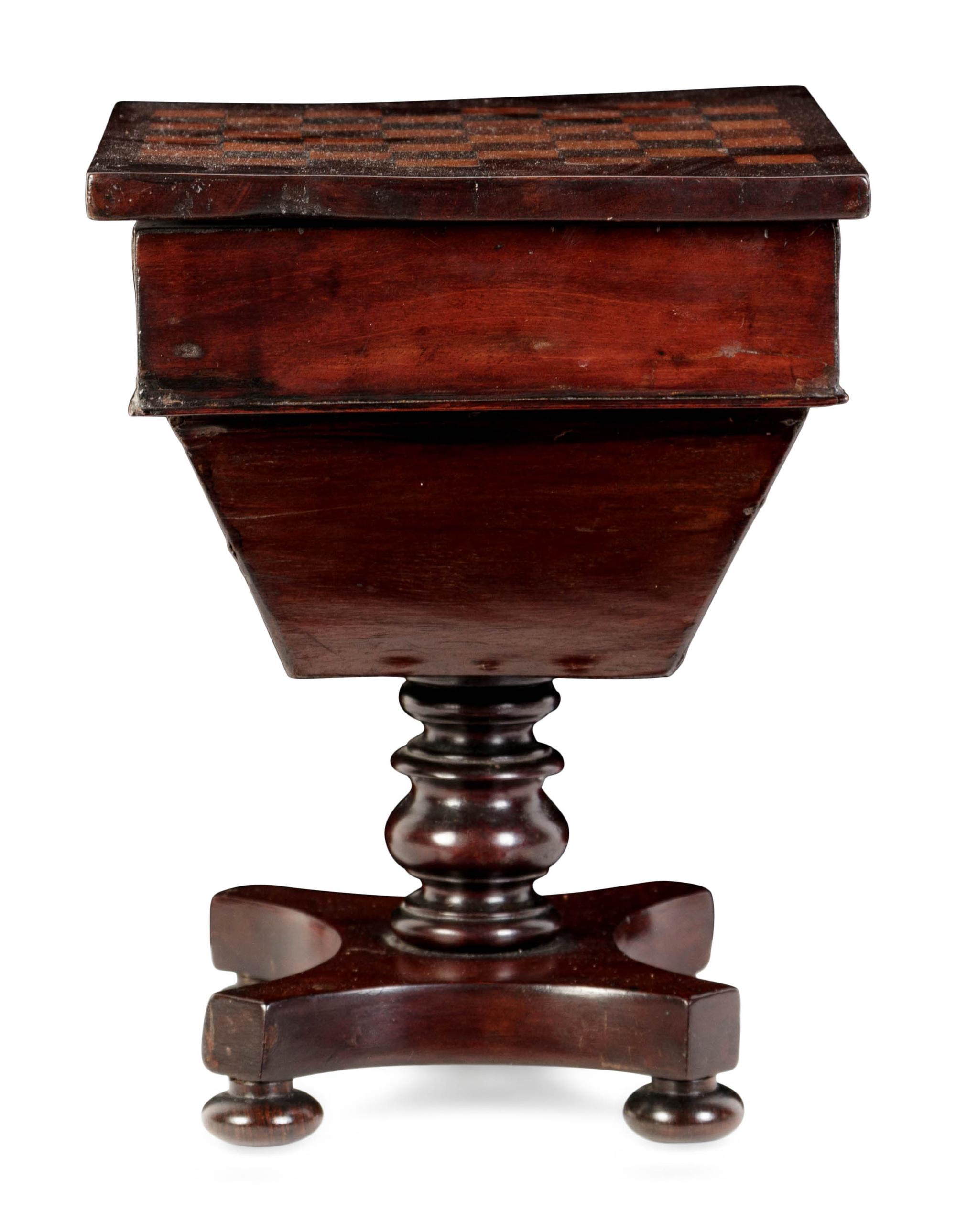 A Regency Inlaid Mahogany Sewing Box in the Form of a Game Table
