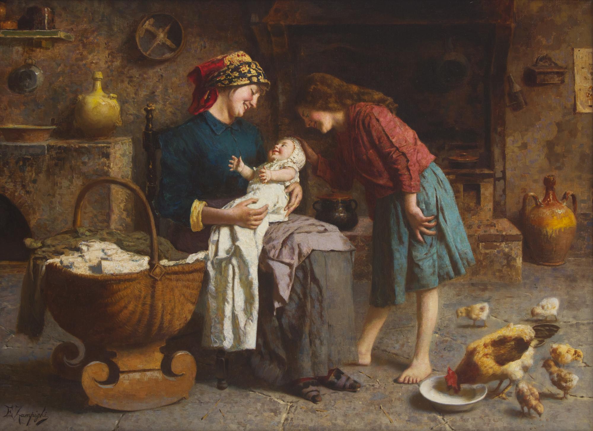 Eugenio Zampighi (Italian, 1859-1944) — Family in Interior