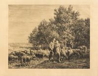 Charles Émile Jacque, (French, 1813–1894), Shepherd and Woman with Flock