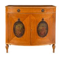 An Edwardian Painted Satinwood Bowfront Cabinet
