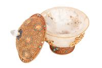 A Jeweled Gilt Filigree Metal and Rock Crystal Bowl and Cover