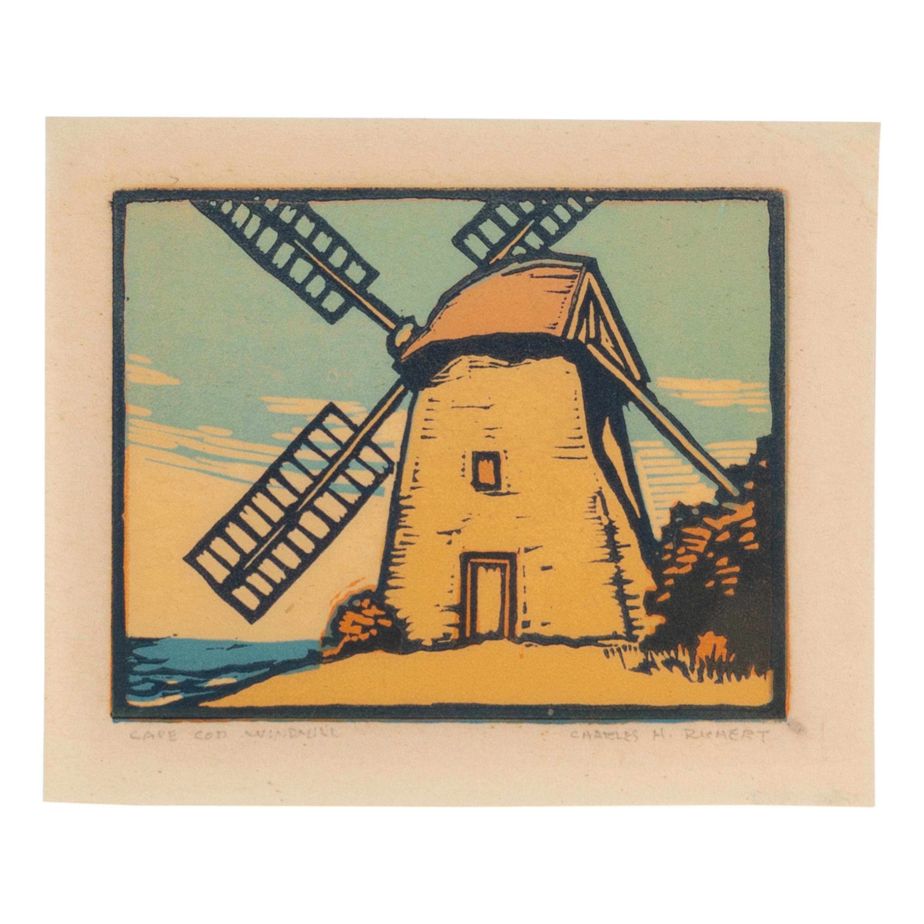 Charles H. Richert (American, 1880-1974) — Cape Cod Windmill and Covered Bridge (two works)
