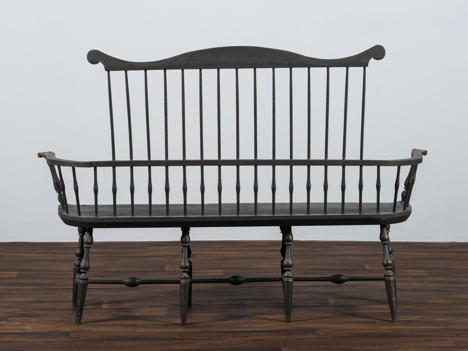 A Volute Carved Comb-Back Windsor Bench