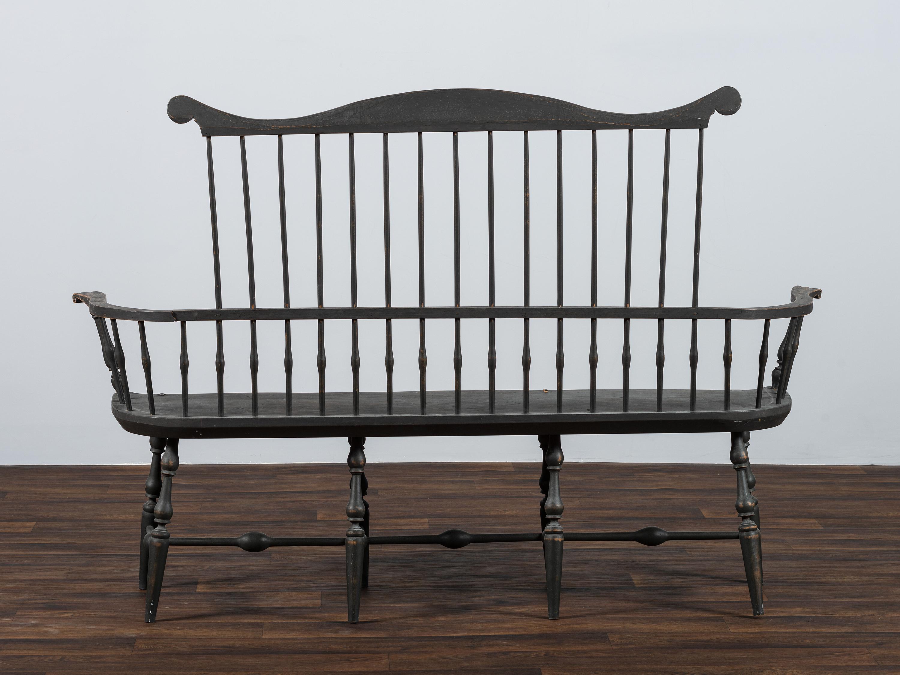 A Volute Carved Comb-Back Windsor Bench