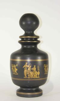An Art Glass Commemorative Covered Urn Height 19 1/4 inches.