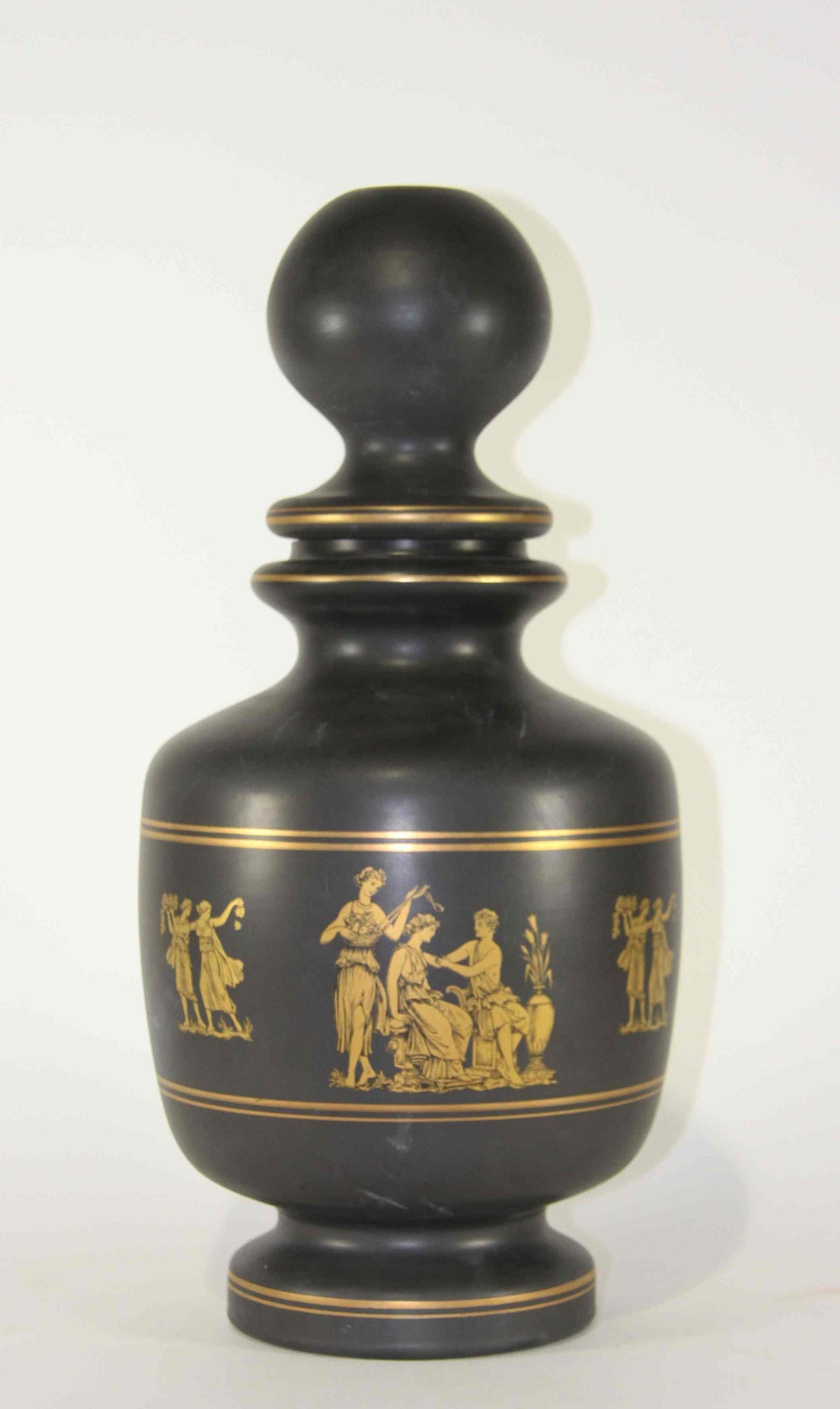 An Art Glass Commemorative Covered Urn Height 19 1/4 inches.