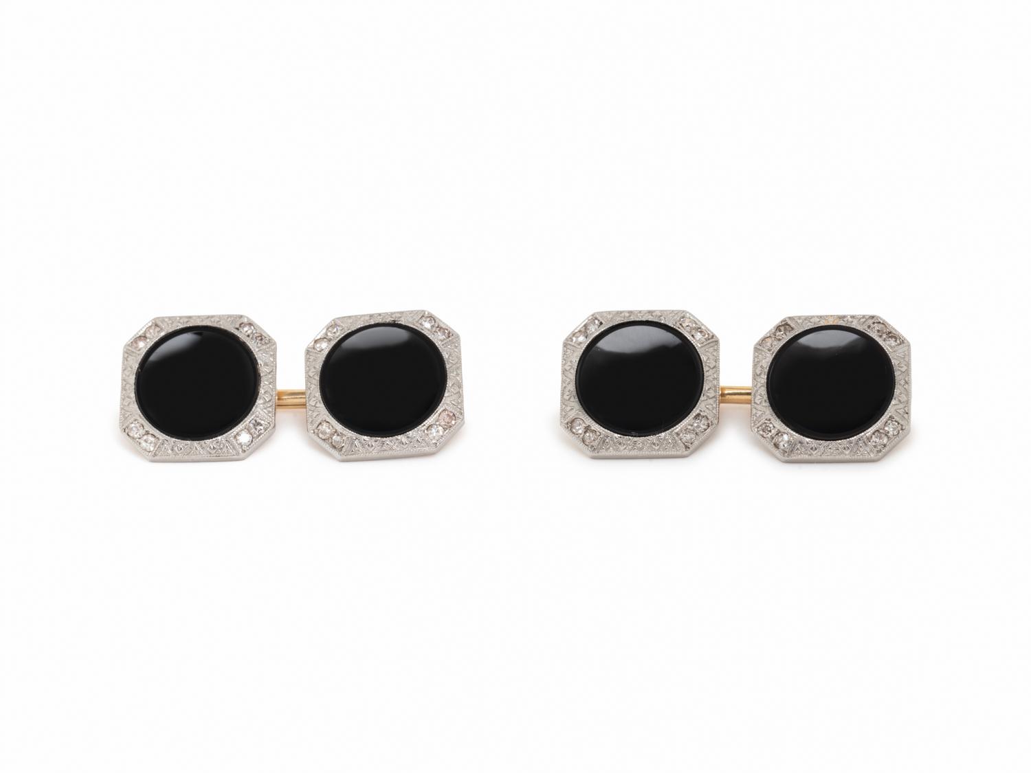 ONYX AND DIAMOND CUFFLINKS