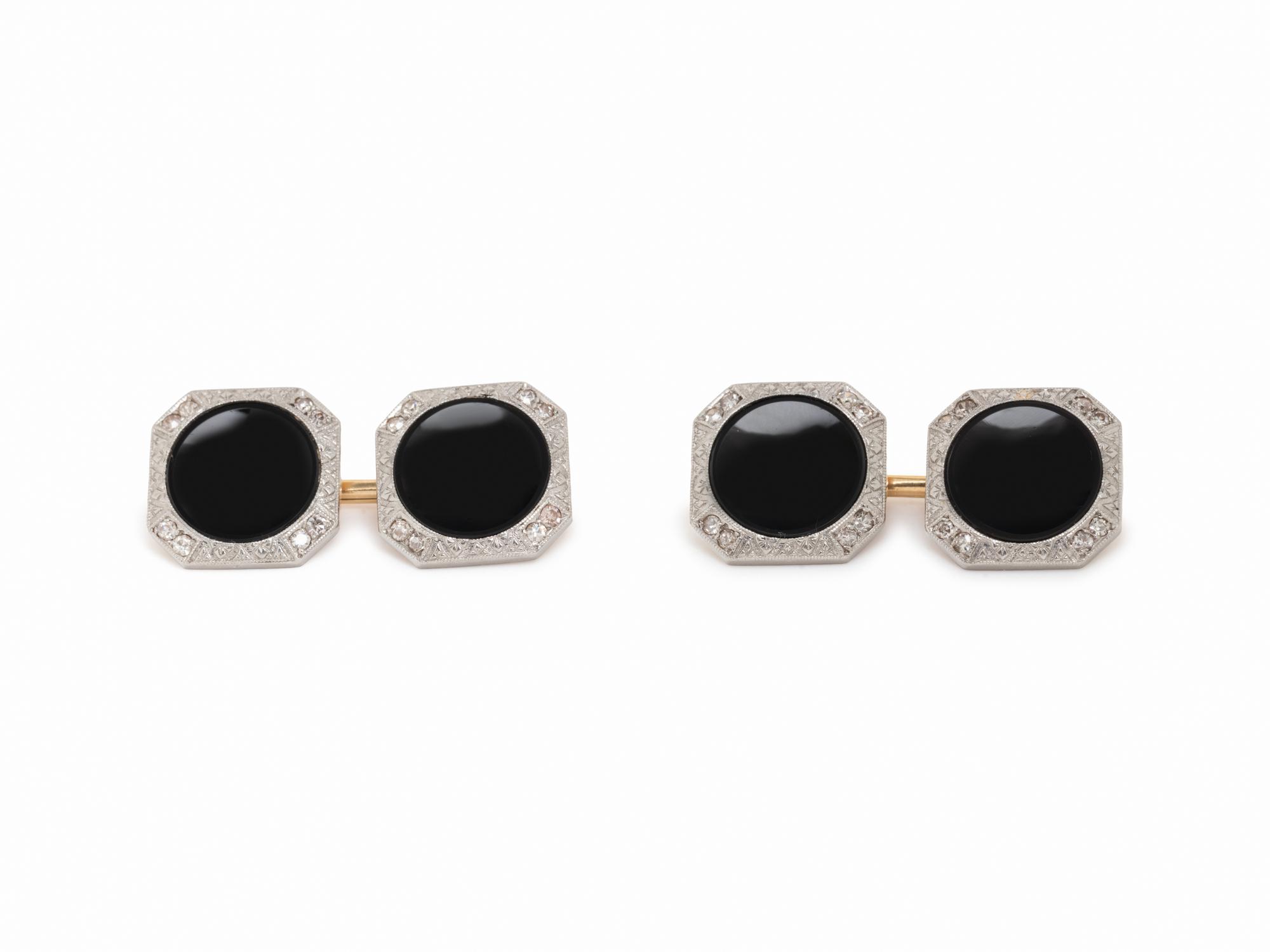 ONYX AND DIAMOND CUFFLINKS